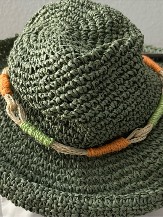 Accessories - Olive Green Crocheted Wide Brim Sun Hat